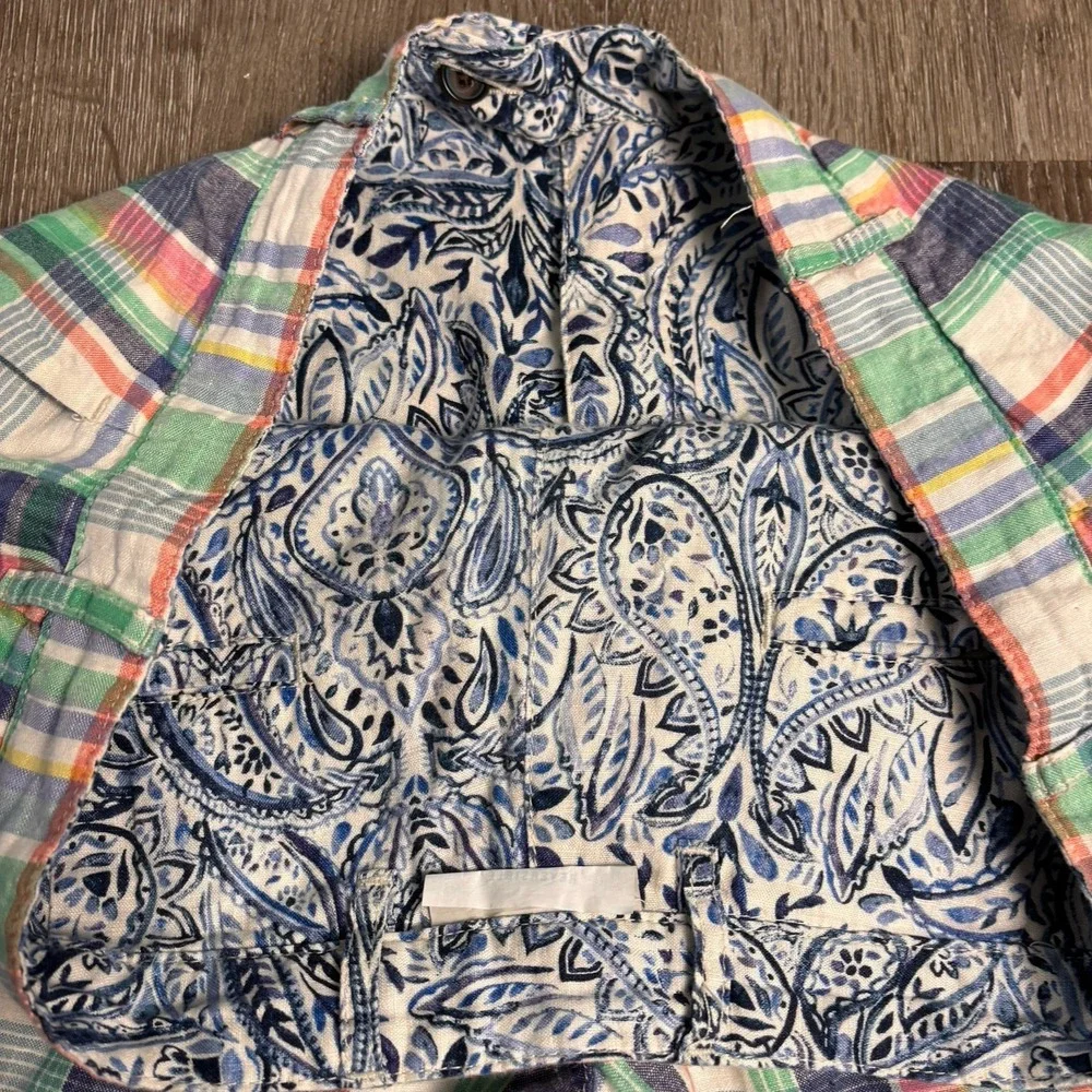 Tommy‎ Bahama Linen Shorts Mens 38 Plaid Paisley Flat Front Reversible 10